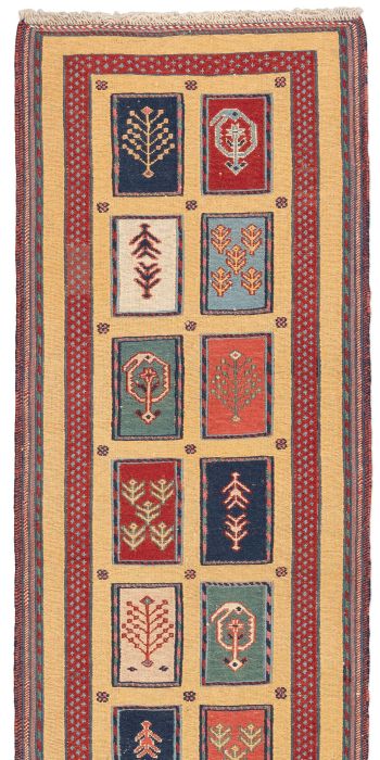 handgewebter Sumackkelim Afschar-Tabii aus Persien Maß 196x63 cm