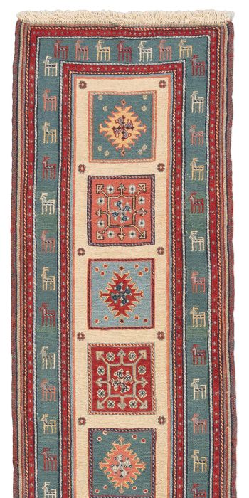 handgewebter Sumackkelim Afschar-Tabii aus Persien Maß 200x56 cm