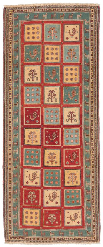 handgewebter Sumackkelim Afschar-Tabii aus Persien Maß 203x83 cm