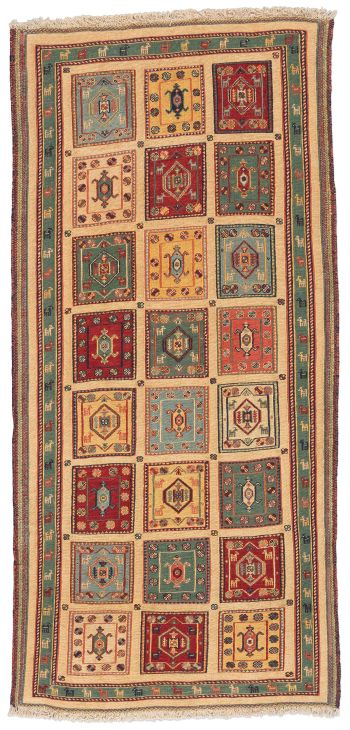 handgewebter Sumackkelim Afschar-Tabii aus Persien Maß 203x97 cm