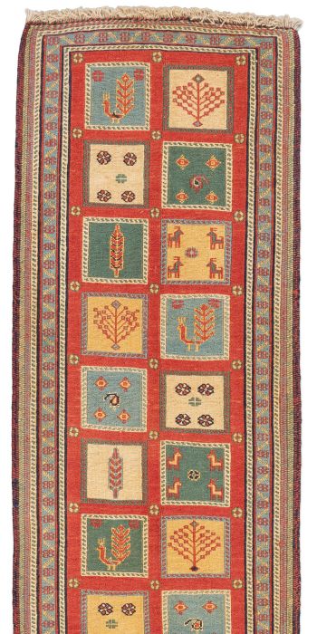 handgewebter Sumackkelim Afschar-Tabii aus Persien Maß 209x57 cm