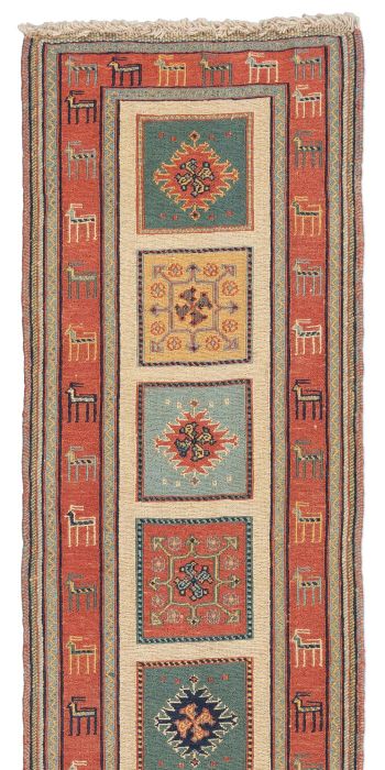 handgewebter Sumackkelim Afschar-Tabii aus Persien Maß 210x52 cm