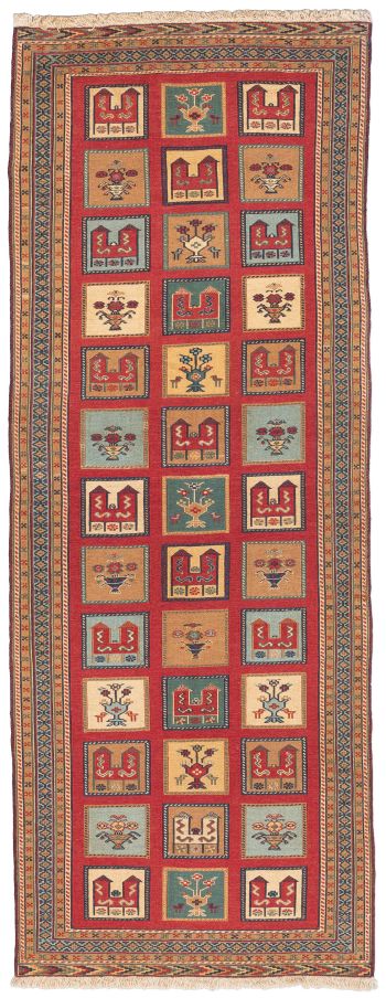 handgewebter Sumackkelim Afschar-Tabii aus Persien Maß 214x80 cm