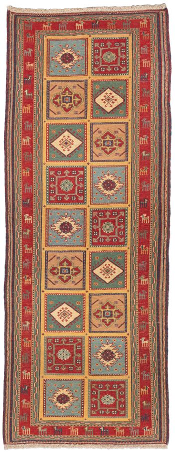 handgewebter Sumackkelim Afschar-Tabii aus Persien Maß 214x80 cm