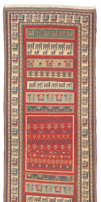 handgewebter Sumackkelim Afschar-Tabii aus Persien Maß 239x83 cm