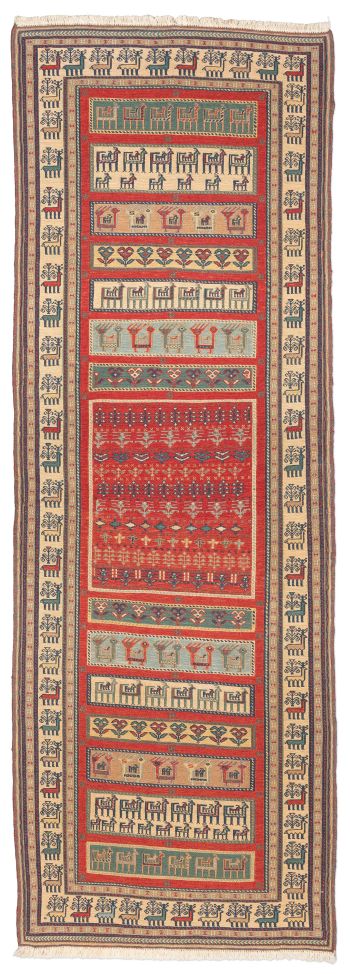 handgewebter Sumackkelim Afschar-Tabii aus Persien Maß 239x83 cm
