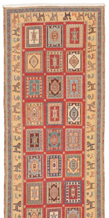 handgewebter Sumackkelim Afschar-Tabii aus Persien Maß 240x83 cm