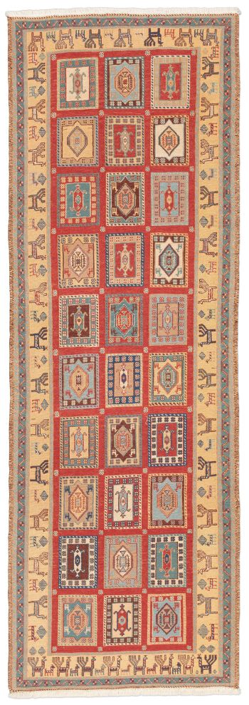 handgewebter Sumackkelim Afschar-Tabii aus Persien Maß 240x83 cm