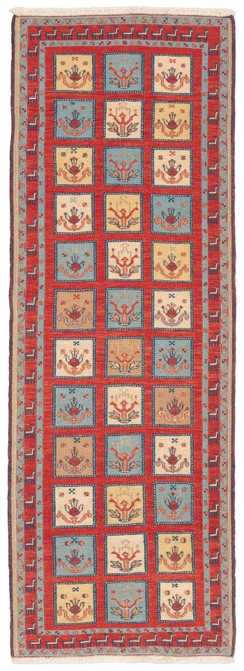 handgewebter Sumackkelim Afschar-Tabii aus Persien Maß 240x85 cm