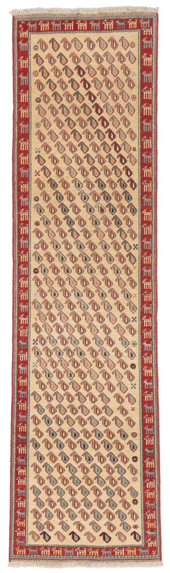 handgewebter Sumackkelim Afschar-Tabii aus Persien Maß 251x68 cm