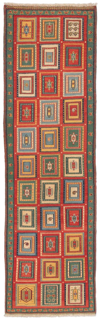 handgewebter Sumackkelim Afschar-Tabii aus Persien Maß 257x78 cm