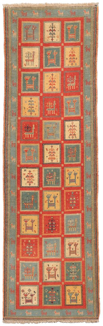 handgewebter Sumackkelim Afschar-Tabii aus Persien Maß 257x80 cm