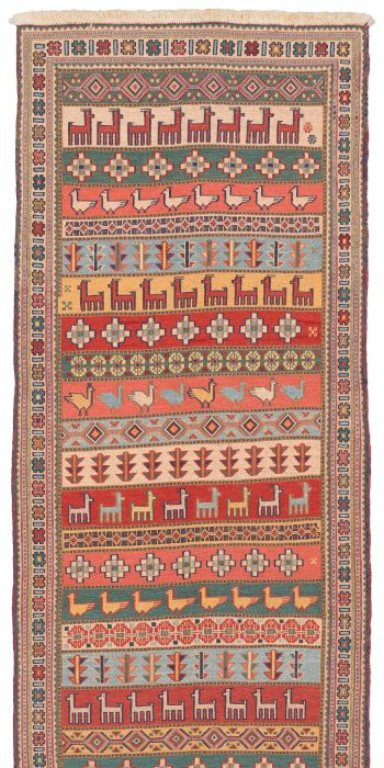 handgewebter Sumackkelim Afschar-Tabii aus Persien Maß 261x82 cm