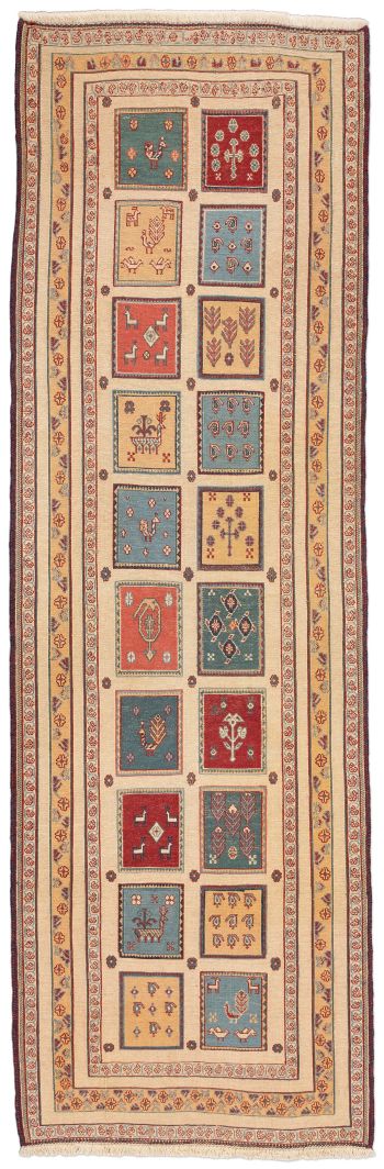 handgewebter Sumackkelim Afschar-Tabii aus Persien Maß 261x83 cm