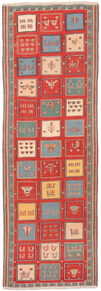 handgewebter Sumackkelim Afschar-Tabii aus Persien Maß 286x97 cm