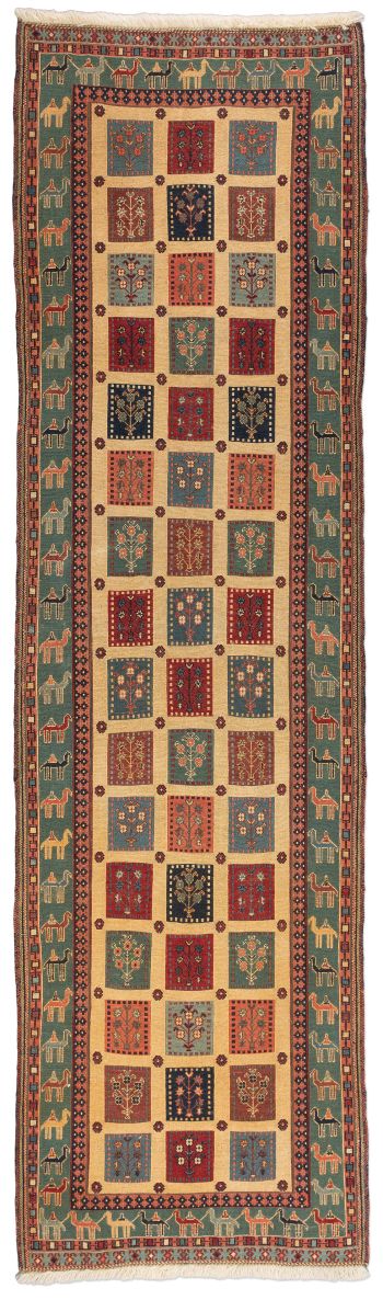 handgewebter Sumackkelim Afschar-Tabii aus Persien Maß 290x83 cm