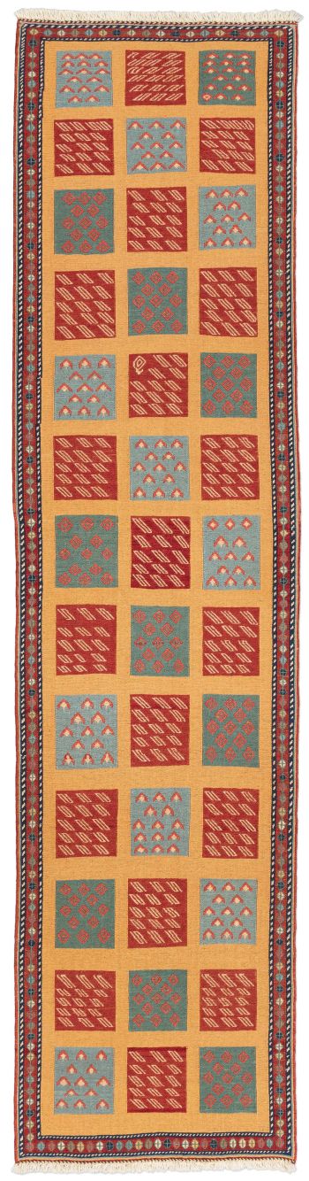 handgewebter Sumackkelim Afschar-Tabii aus Persien Maß 291x72 cm