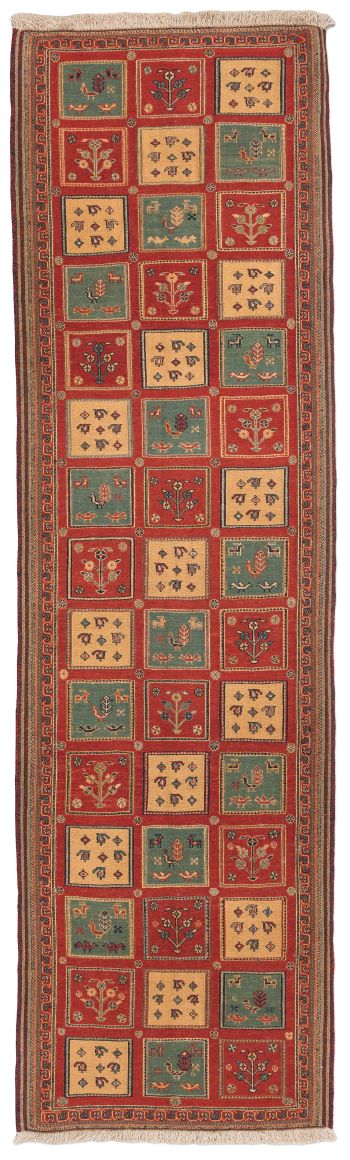 handgewebter Sumackkelim Afschar-Tabii aus Persien Maß 308x88 cm