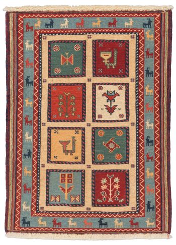 handgewebter Sumackkelim Afschar-Tabii aus Persien Maß 87x64 cm