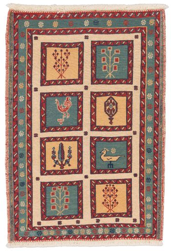 handgewebter Sumackkelim Afschar-Tabii aus Persien Maß 92x64 cm