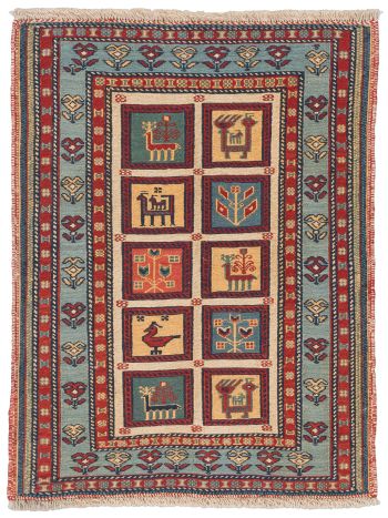 handgewebter Sumackkelim Afschar-Tabii aus Persien Maß 92x70 cm